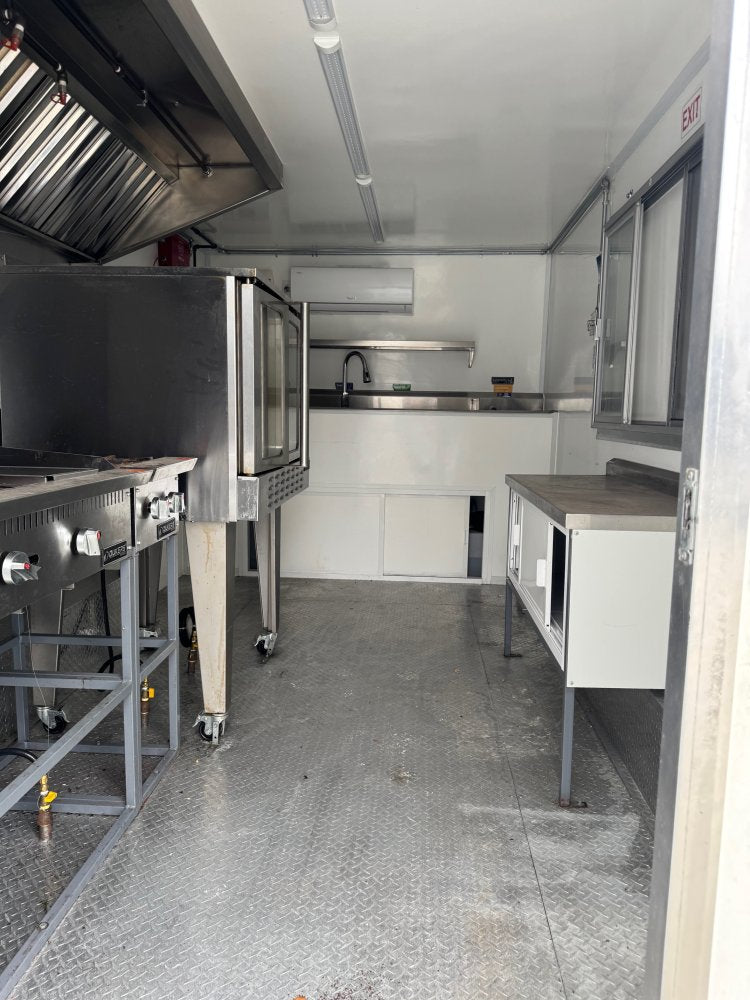 USED 8X14 Food Trailer W/ 2 Burner, Flat Top, Oven, Hood vent Fire Suppression, Triple Sink, Concession Window Other 2025 FUDT