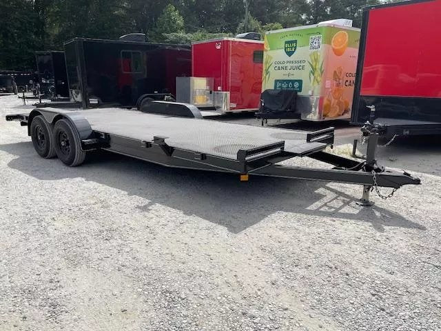 7X20 Steel Floor Car Hauler W/ 2-3500LB Axles Winch Plate, Removable Driver Fender, 5' Foot Slide in Ramps 2026