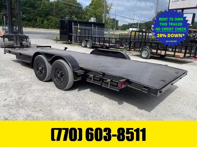 7X20 Steel Floor Car Hauler W/ 2-3500LB Axles Winch Plate, Removable Driver Fender, 5' Foot Slide in Ramps 2026
