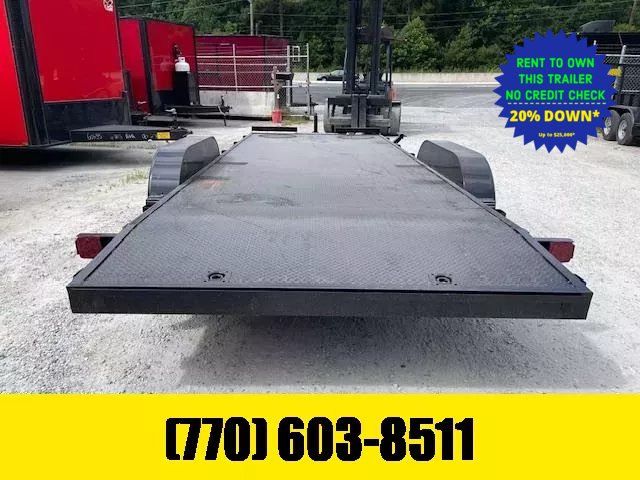 7X20 Steel Floor Car Hauler W/ 2-3500LB Axles Winch Plate, Removable Driver Fender, 5' Foot Slide in Ramps 2026