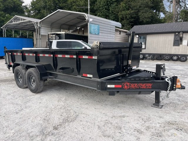 7x16 Dump Trailer Telescopic Lift 2 Foot Sides 14,000 GVWR W/Tarp and Ramps 2026 Southern Utility Trailers