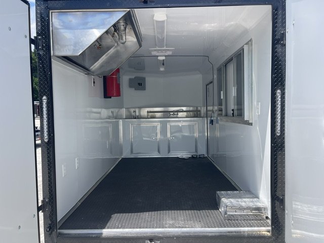 USED 7x14 Food Trailer W/ Sink Pkg, Hood Vent & Fire Supression ,50 AMP Electrical Pkg, A/C, Finished Interior & GPS Tracker