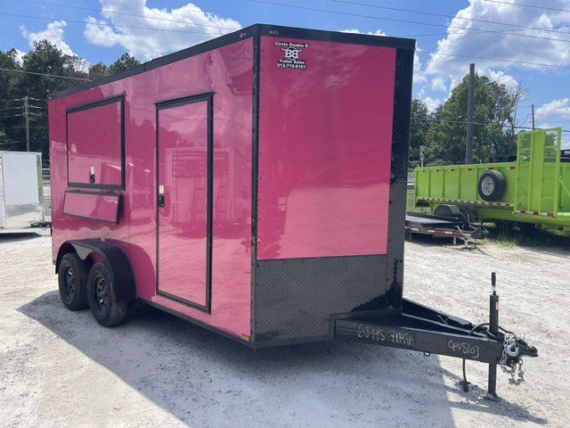 USED 7x14 Food Trailer W/ Sink Pkg, Hood Vent & Fire Supression ,50 AMP Electrical Pkg, A/C, Finished Interior & GPS Tracker