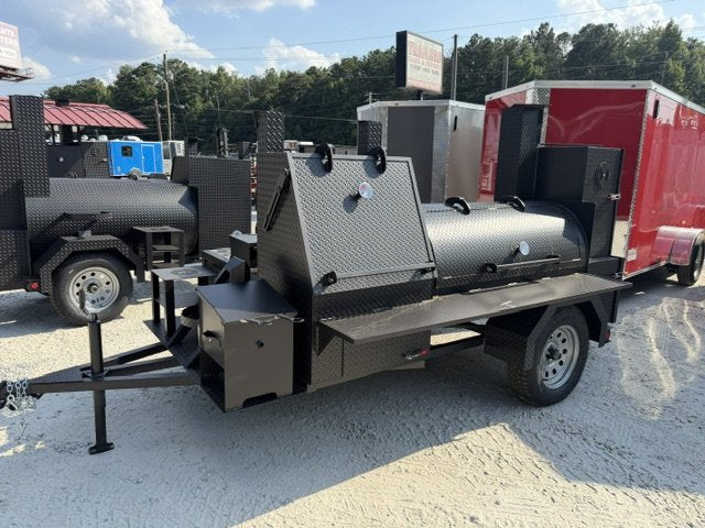 60" Reverse Flow Smoker, W/ Sinks, Grill, Rib Box, Insulated Firebox, Deep Fryer & Fish Fryer