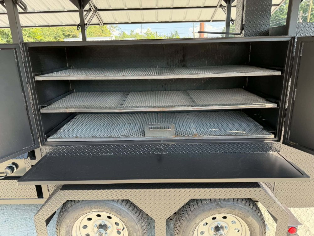 72" SMOKER, GRIDDLE, SINK PKG, 2 FRYER STANDS, 2 DUAL BASKET FRYER, WARMING BOX, INSULATED FIRE BOX