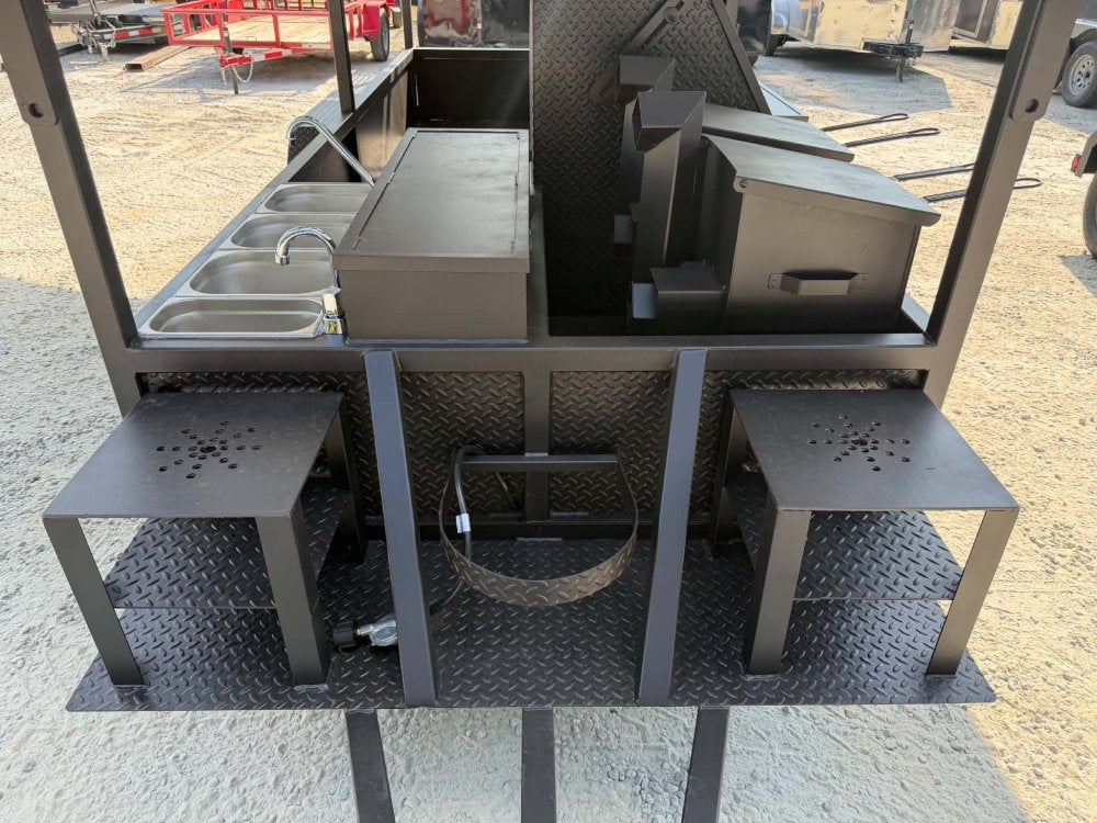 72" SMOKER, GRIDDLE, SINK PKG, 2 FRYER STANDS, 2 DUAL BASKET FRYER, WARMING BOX, INSULATED FIRE BOX