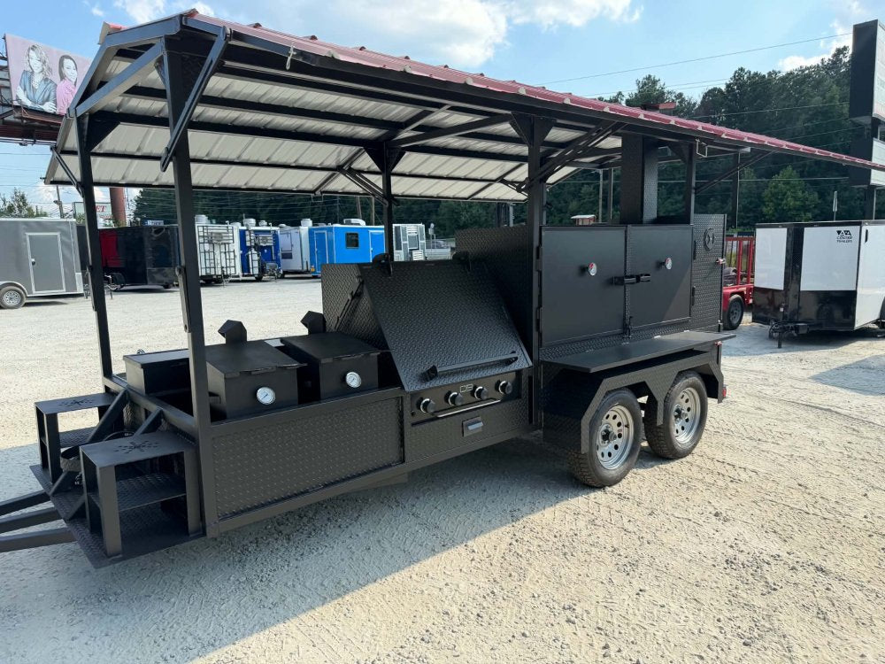 72" SMOKER, GRIDDLE, SINK PKG, 2 FRYER STANDS, 2 DUAL BASKET FRYER, WARMING BOX, INSULATED FIRE BOX