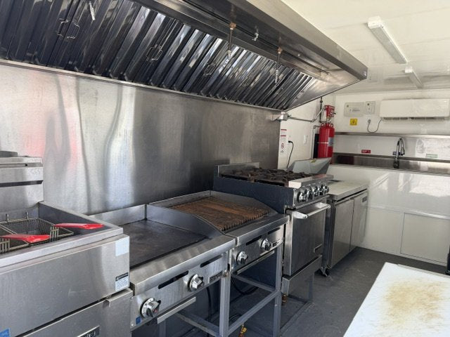 USED 8X16 Food Trailer W/ Hood Vent, Fire Suppression, Mini Split, Griddle, Charbroiler, 4 Burner Range, Reach-In Refrigerator, Sink Pkg 2025