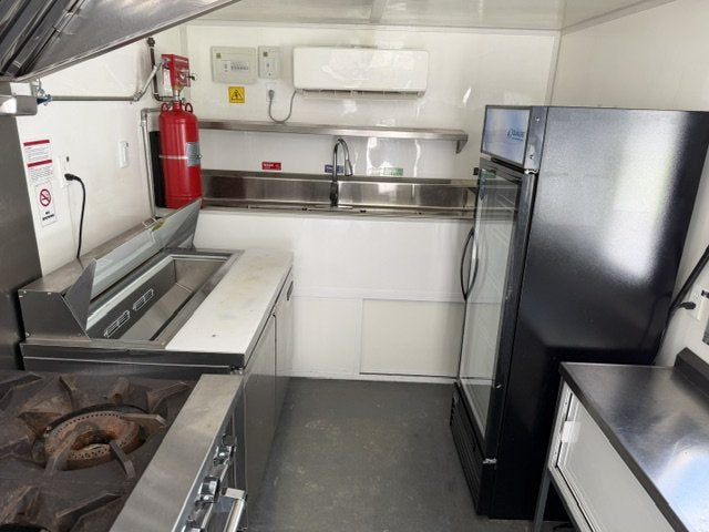 USED 8X16 Food Trailer W/ Hood Vent, Fire Suppression, Mini Split, Griddle, Charbroiler, 4 Burner Range, Reach-In Refrigerator, Sink Pkg 2025