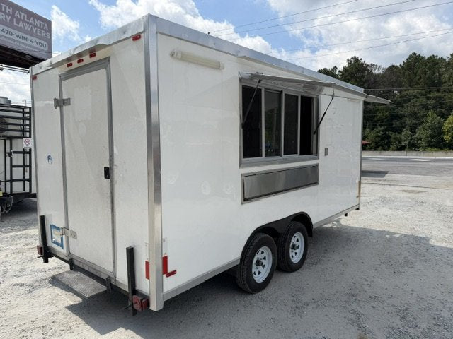 USED 8X16 Food Trailer W/ Hood Vent, Fire Suppression, Mini Split, Griddle, Charbroiler, 4 Burner Range, Reach-In Refrigerator, Sink Pkg 2025
