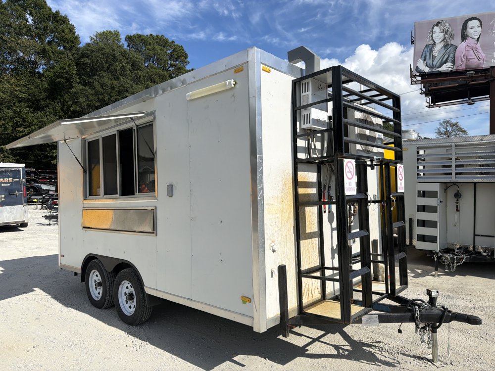USED 7X14 Food Trailer W/ Triple Sink, Fryer, Griddle, Flat Top, Fridge, Concession Window 2025 FUD
