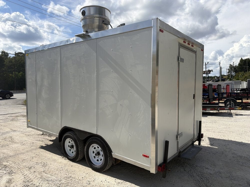 USED 7X14 Food Trailer W/ Triple Sink, Fryer, Griddle, Flat Top, Fridge, Concession Window 2025 FUD