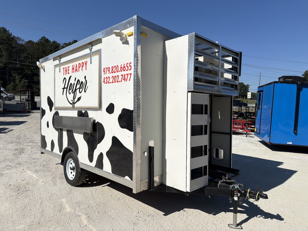 USED 8x12 Food Trailer W/ Fridge, Hood Vent, Fryer, 4 Burner, Fire Suppression, Sink PKG, Refrigerator, Awning Concession Window 2021 FUD