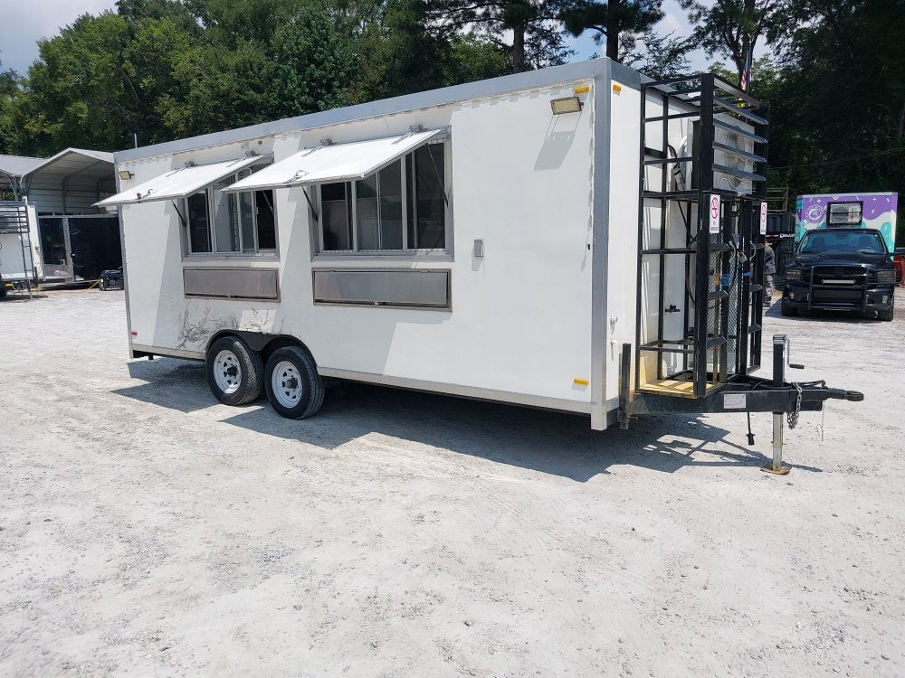 USED 8x20 Food Trailer W/ Hood Vent, 2-Fryers, Griddle, Charbroiler, Fridge, Sandwich Prep 2024 FUDT