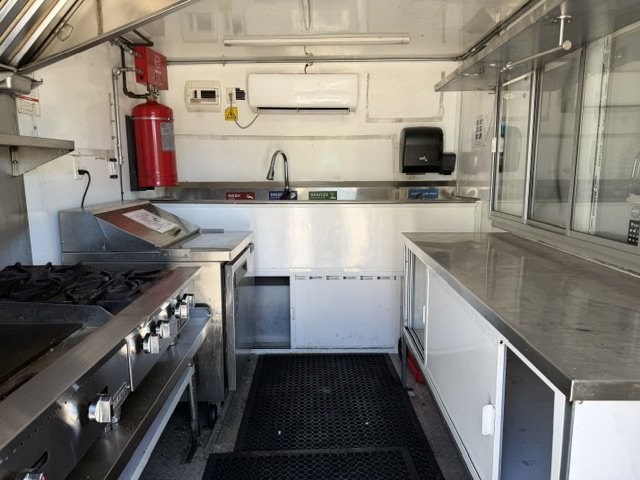 USED 8x10 Food Trailer W/ Hood Vent & Fire Supression, Griddle, Deep Fryer, 2 Eye Burner, Sandwich Prep Table, Triple Sink W/ Handwash 2024 FUDT