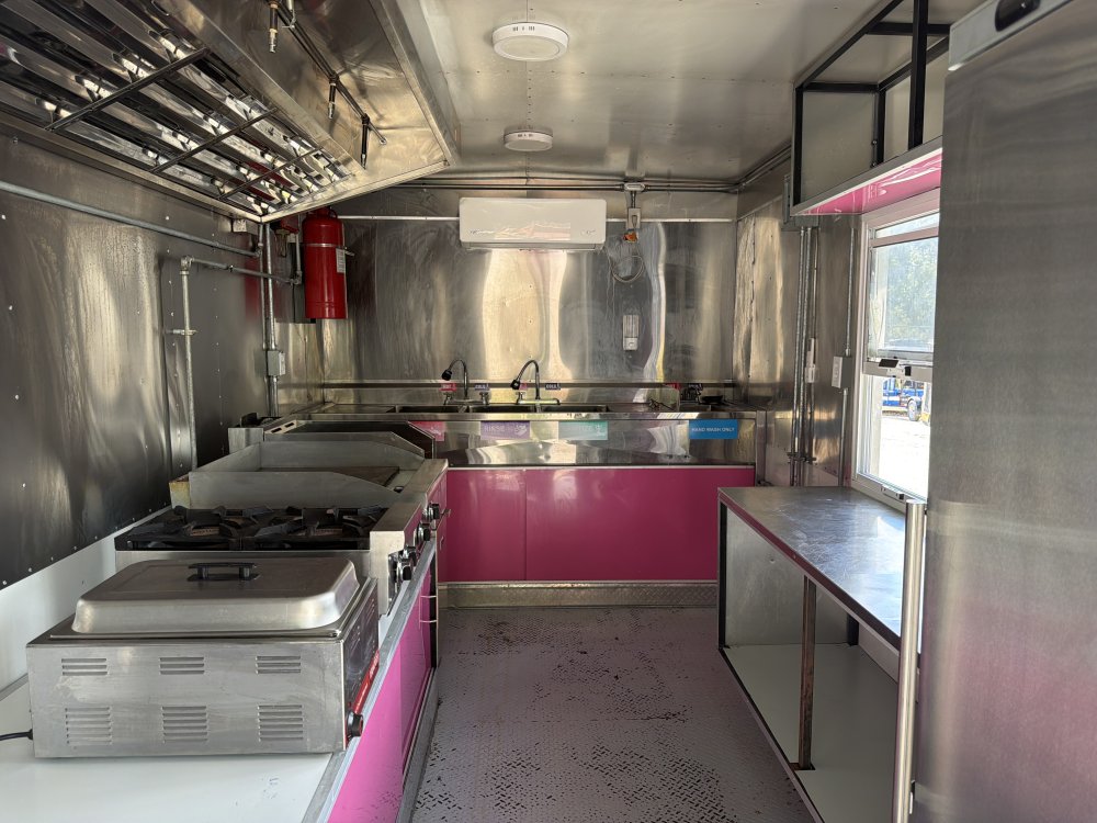 USED 8X14 Food Trailer W/ Fridge, 2 Burner, Flat Top, Deep Fryer, Fire Suppression, Triple Sink, Concession Window 2025 MAGN (Available Soon)