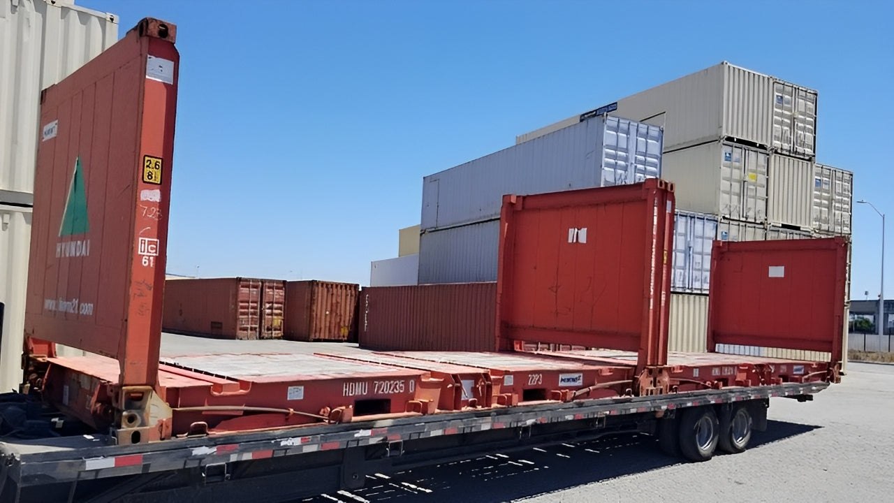 20ft x 8ft Used Flat Rack Shipping Container – CSC Plated Heavy-Duty Steel Container