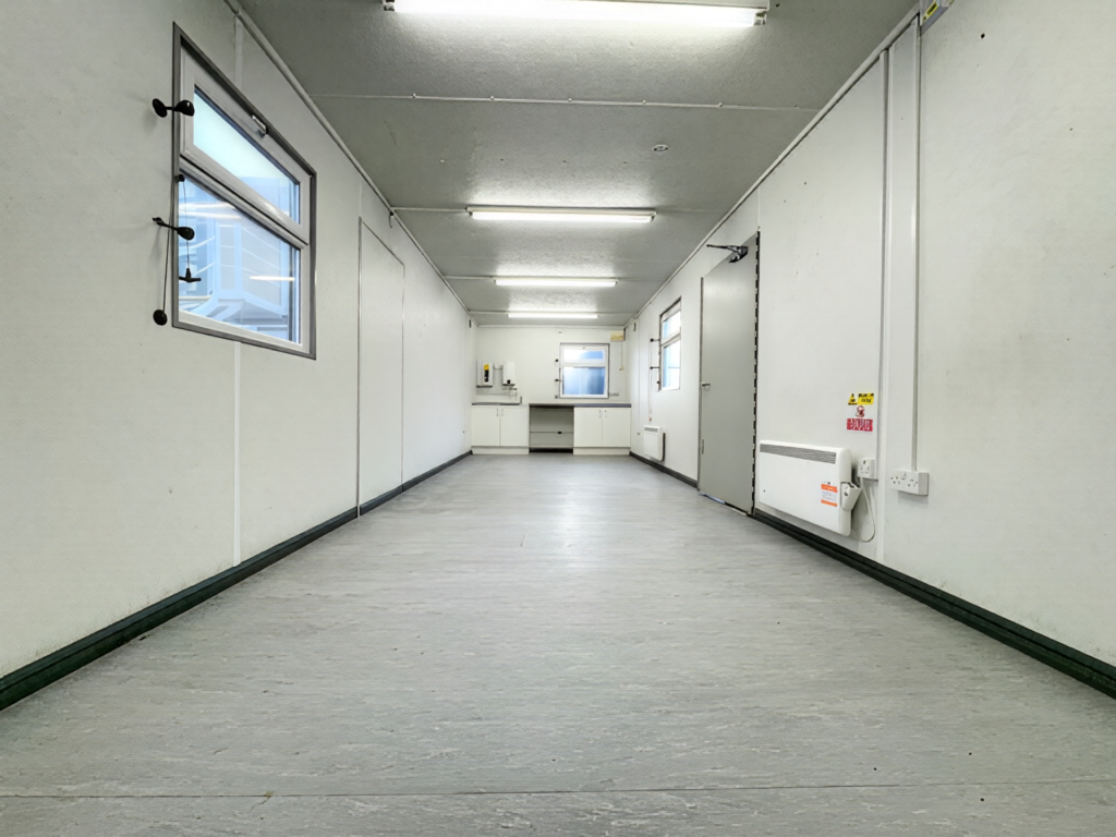 32ft x 10ft Open Plan Canteen Office – Anti-Vandal Portable Steel Office with Kitchenette