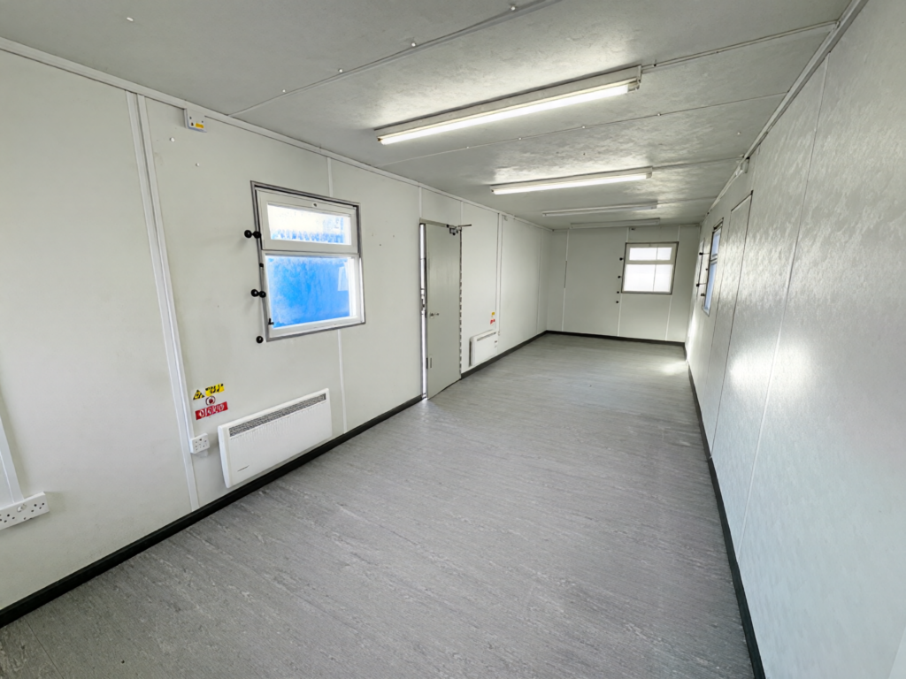 32ft x 10ft Open Plan Canteen Office – Anti-Vandal Portable Steel Office with Kitchenette