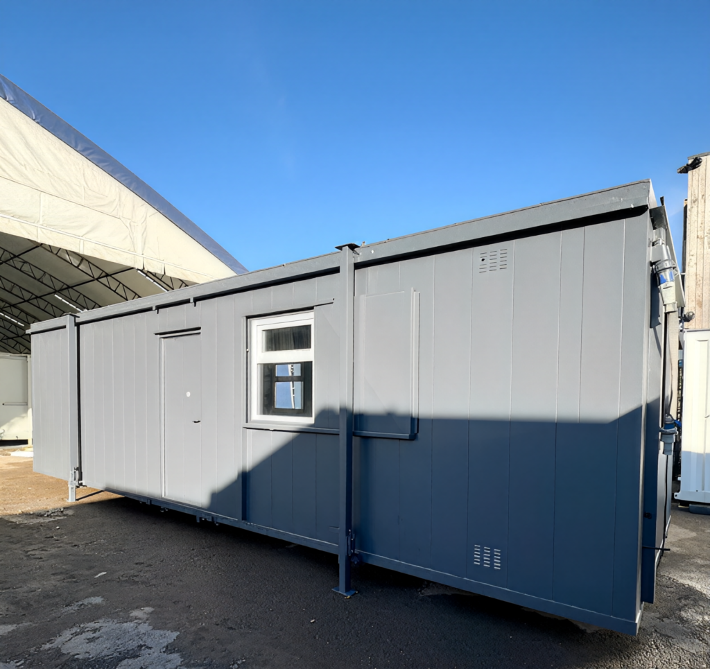32ft x 10ft Open Plan Canteen Office – Anti-Vandal Portable Steel Office with Kitchenette