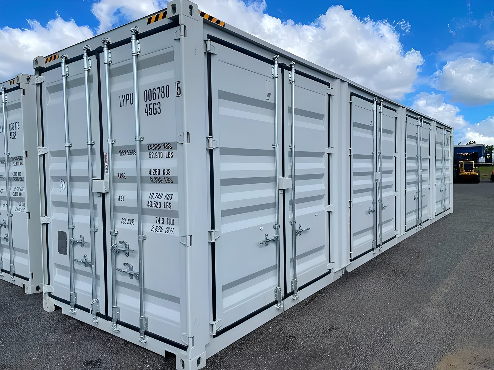 40ft High Cube Shipping Container with 4 Side Doors & Rear Cargo Doors – 9ft 6in Steel Storage Container