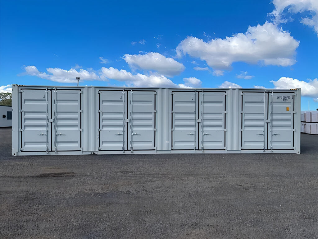 40ft High Cube Shipping Container with 4 Side Doors & Rear Cargo Doors – 9ft 6in Steel Storage Container
