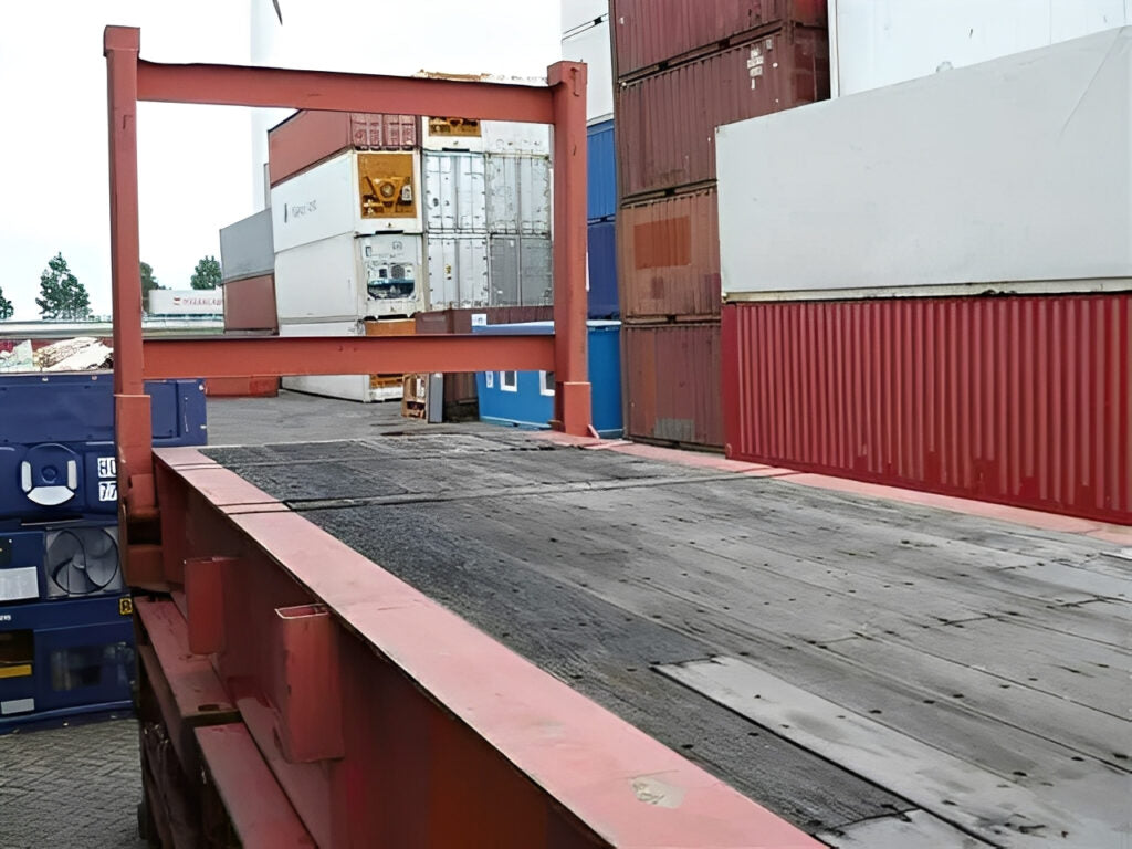 40ft x 8ft Used Flat Rack Shipping Container – CSC Plated Steel Heavy-Duty Cargo Platform