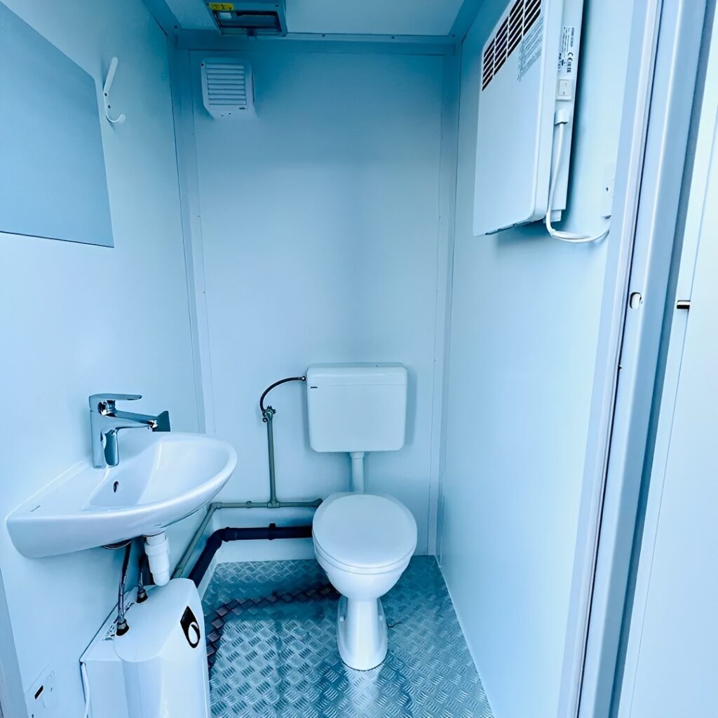 5ft x 5ft Single Portable Toilet Block – Insulated Steel WC Unit with Wash Basin