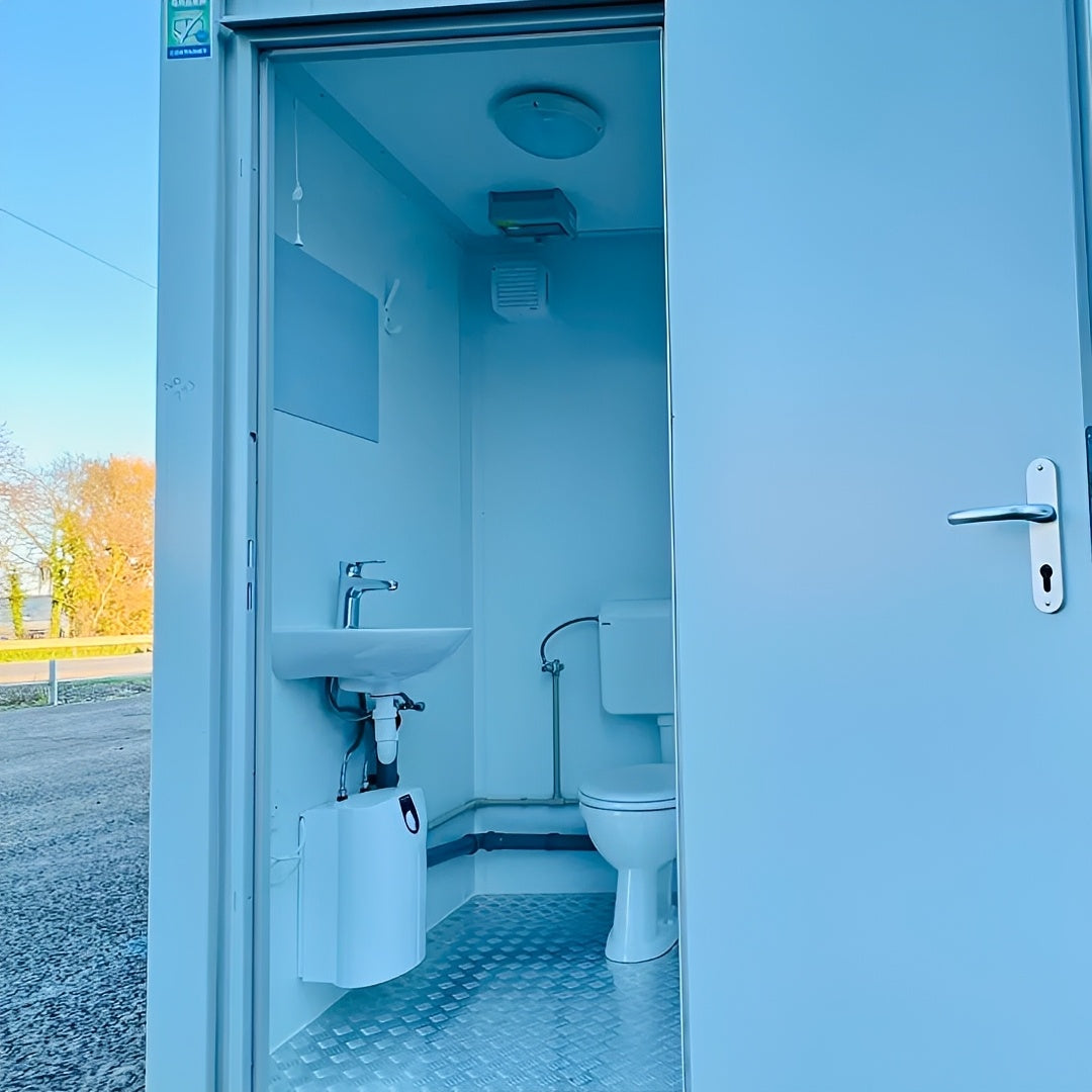 5ft x 5ft Single Portable Toilet Block – Insulated Steel WC Unit with Wash Basin