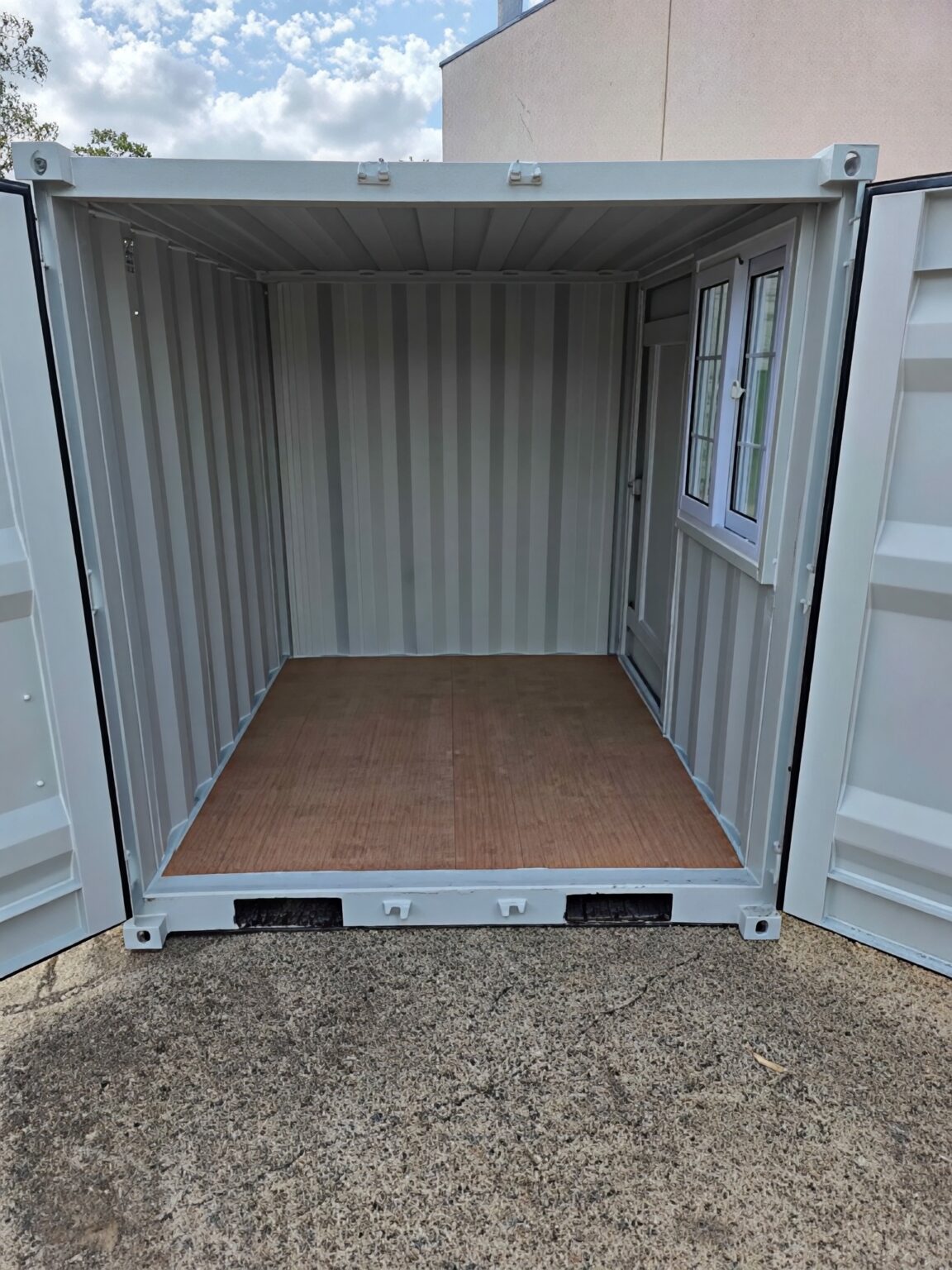 7ft Mini Shipping Container with Side Door, Rear Door & Window | Lockable Steel Storage Container