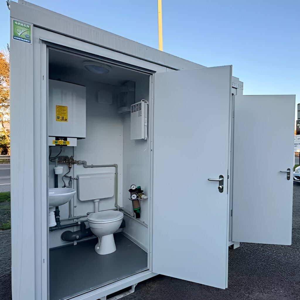 8ft x 5ft Portable Toilet & Shower Block – Insulated Steel Welfare Unit with Water Heater