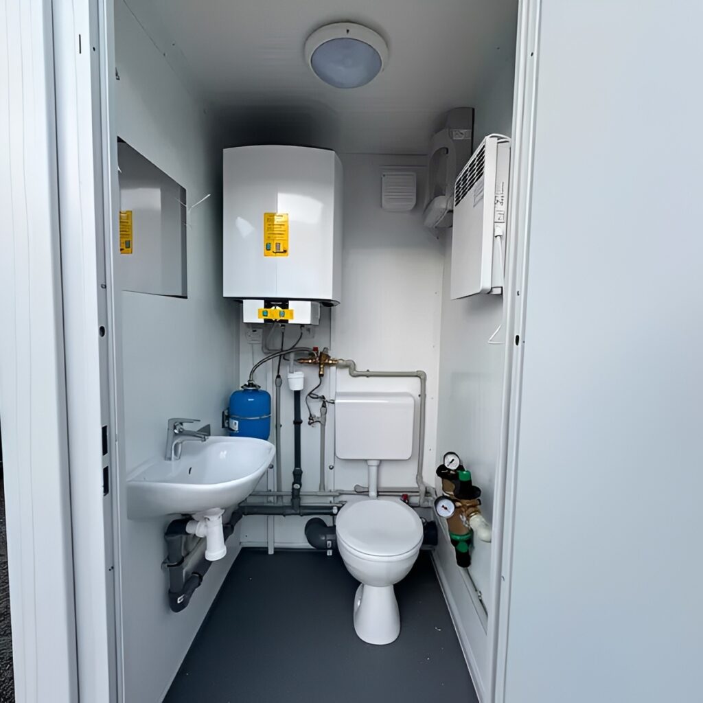 8ft x 5ft Portable Toilet & Shower Block – Insulated Steel Welfare Unit with Water Heater