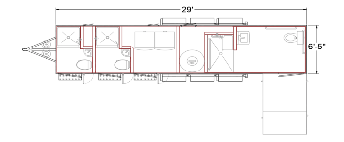 ADA Shower Trailer / Portable Restroom +2 Station Laundry Combo