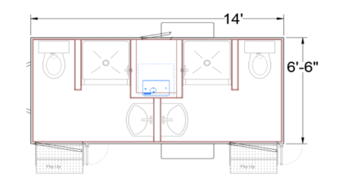 2 Station Shower Trailer Combo Park Model Skid Unit | Oahu Series