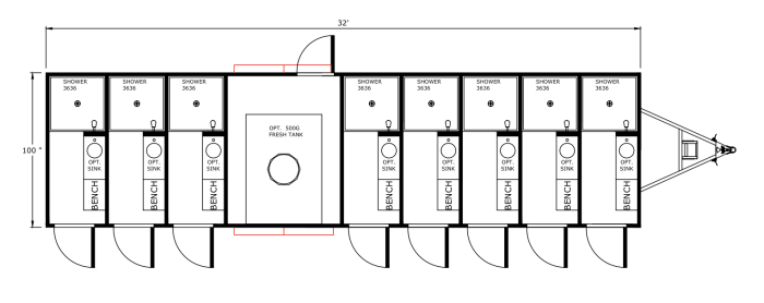 8 Station Shower Trailer | Classic Series - Private Floor Plan