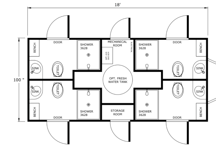 4 Stall Shower Trailer Portable Restrooms Combo | Classic Series